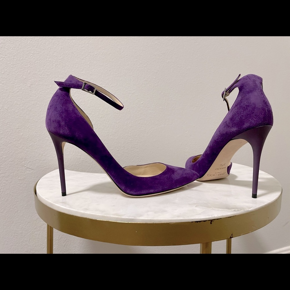 Jimmy Choo Lucy Suede Pointy Toe Ankle Strap Pumps